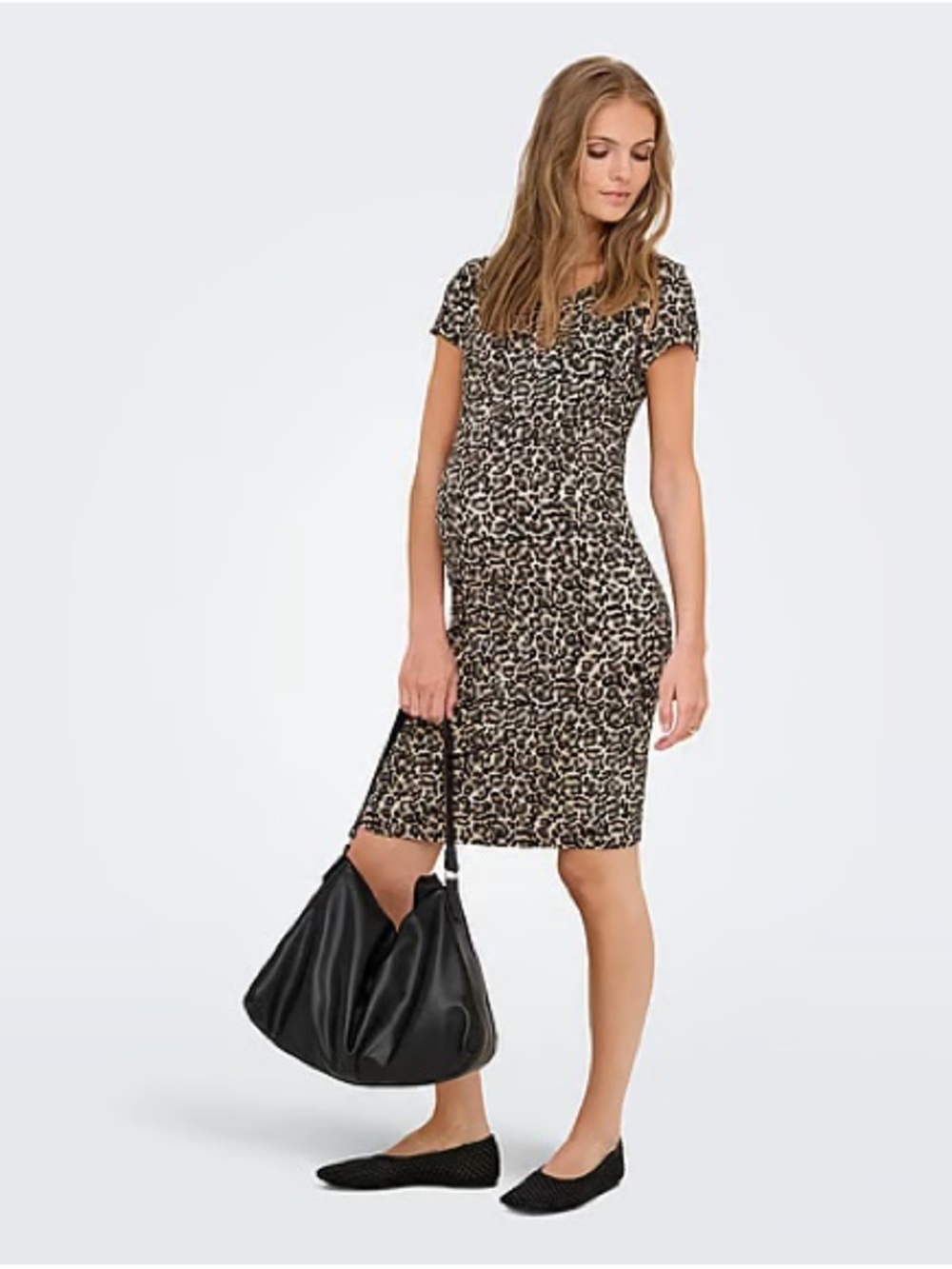 Old Navy Maternity Dress, Size Small, Leopard Print, Fitted, Short Sleeve
